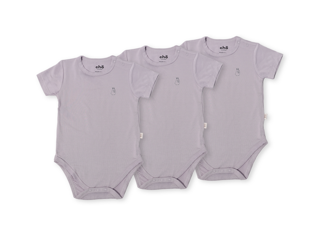 Lollibly Organic Bamboo Short Sleeve Baby Onesie Bundle of Three Lavender Light Purple