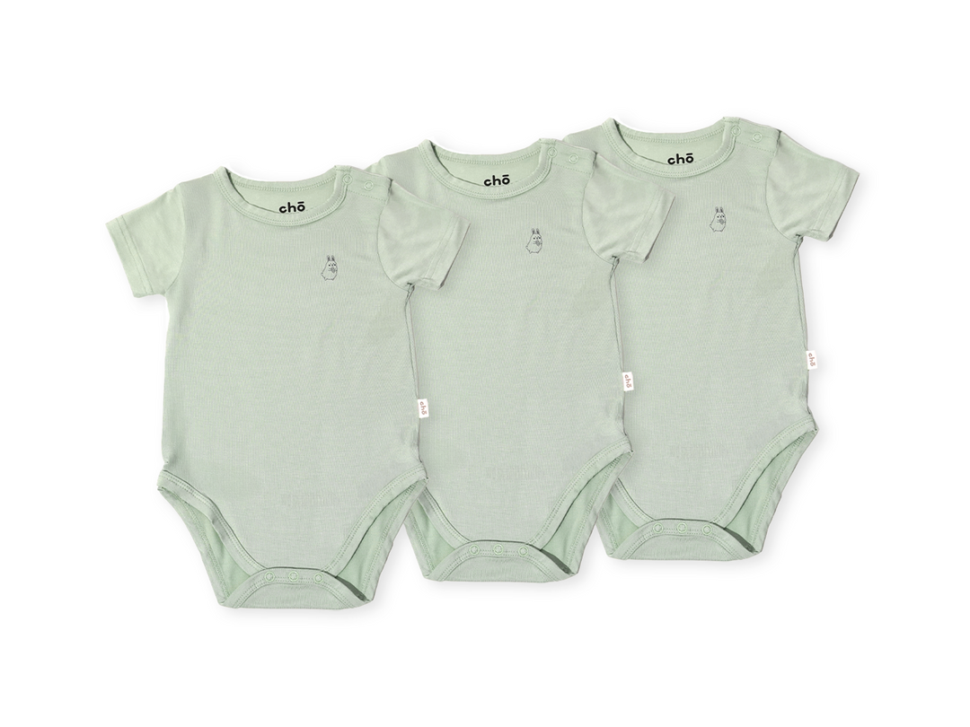 Lollibly Organic Bamboo Short Sleeve Baby Onesie Bundle of Three Sage Light Green