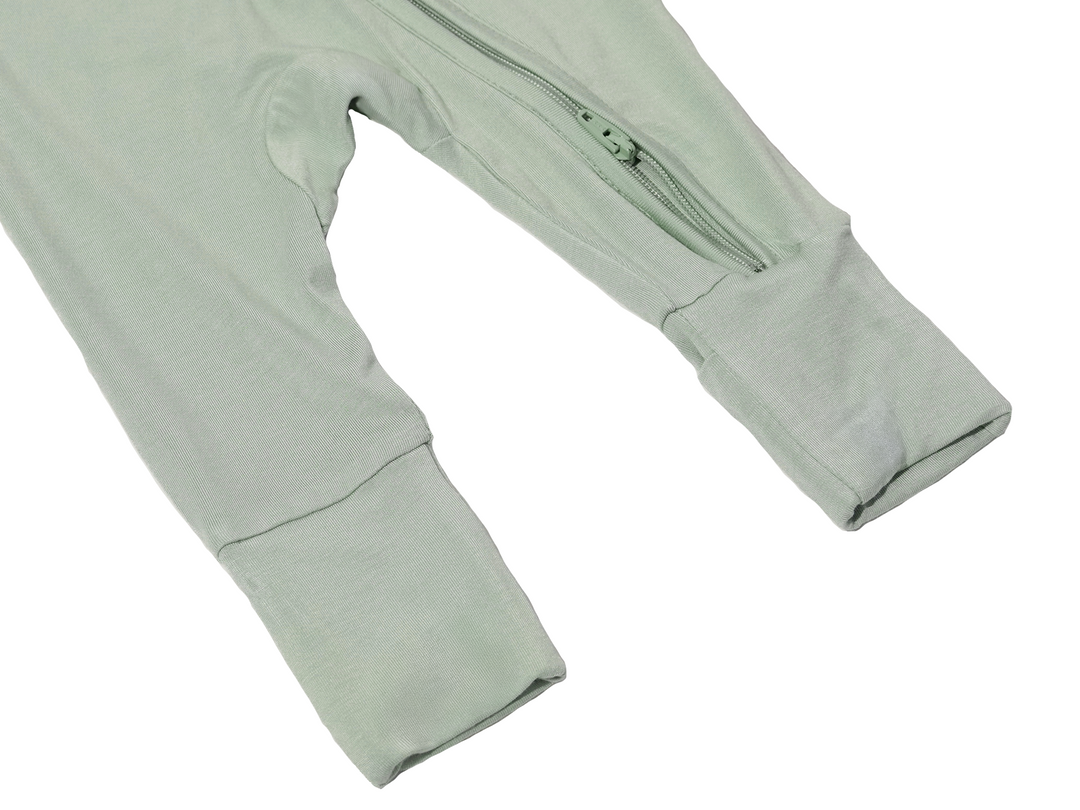 Close up shot of Lollibly Organic Bamboo Long Sleeve Baby Sleep Suit Foldover 2-in-1 Mitten & Foot Cuffs