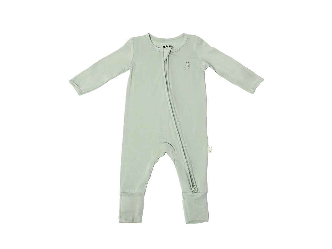Lollibly Organic Bamboo Long Sleeve Baby Sleep Suit Sage Light Green