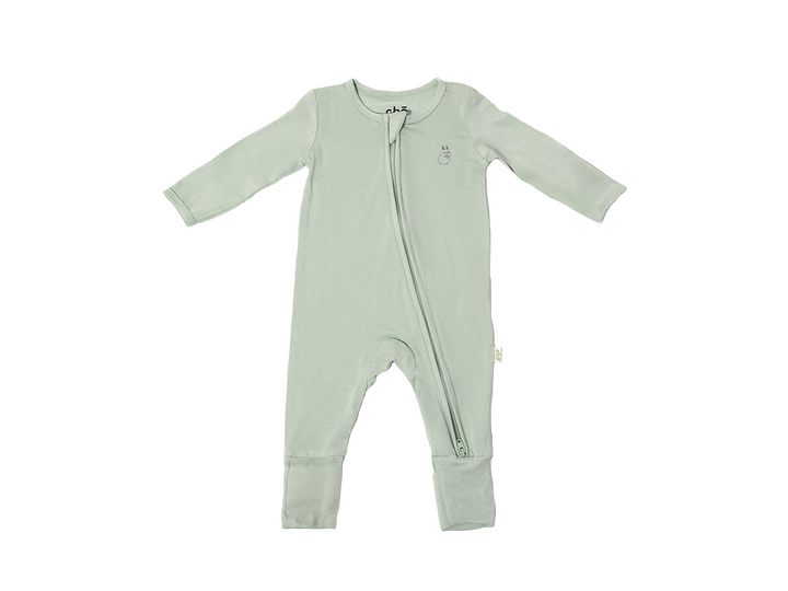 Lollibly Organic Bamboo Long Sleeve Baby Sleep Suit Sage Light Green