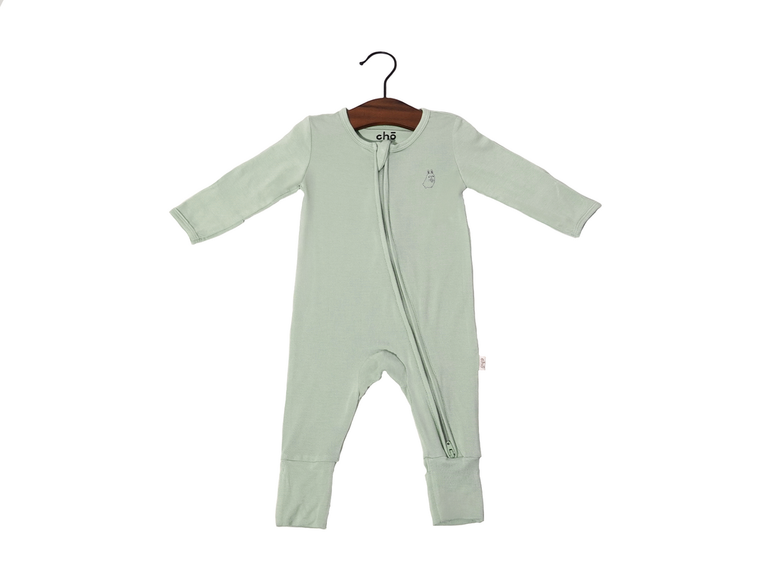 Lollibly Organic Bamboo Long Sleeve Baby Sleep Suit Sage Light Green