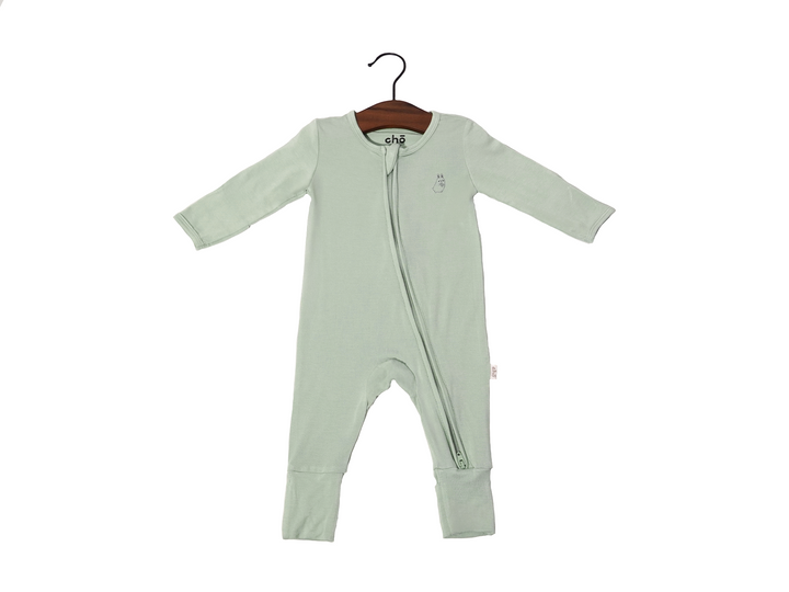 Lollibly Organic Bamboo Long Sleeve Baby Sleep Suit Sage Light Green
