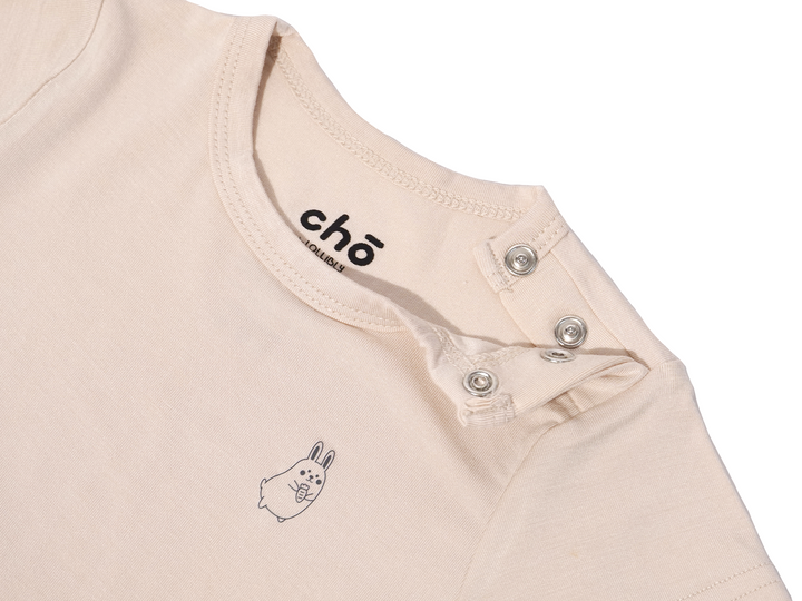 Close up shot of Lollibly Organic Bamboo Short Sleeve Baby Onesie Shoulder Side Buttons