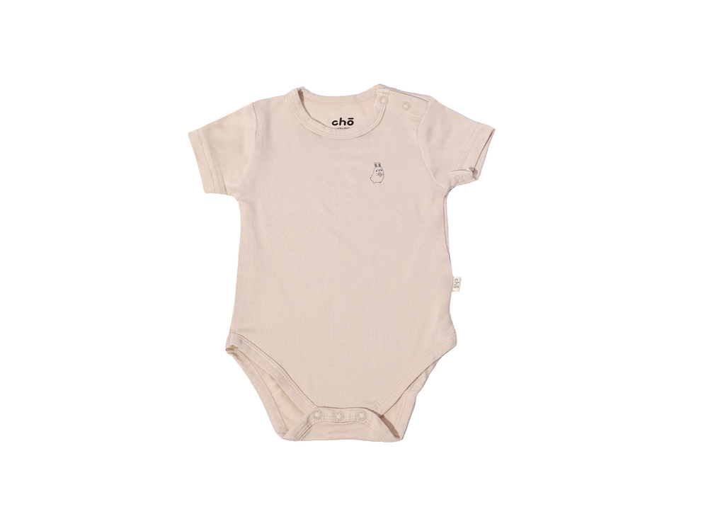 Lollibly Organic Bamboo Short Sleeve Baby Onesie Sand Beige