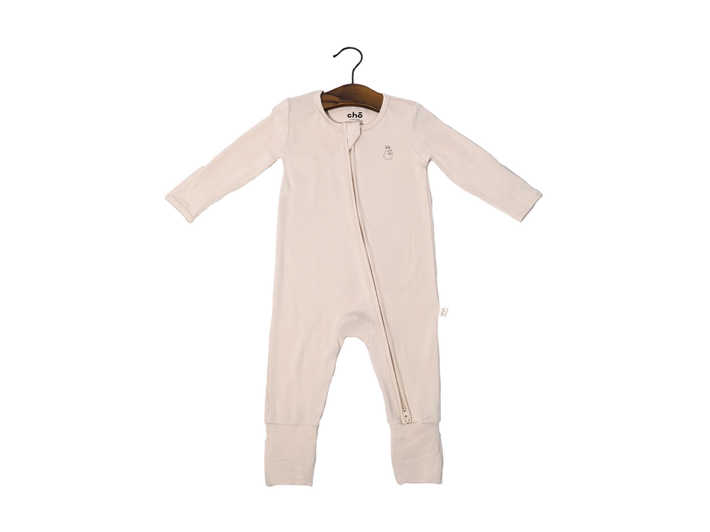 Lollibly Organic Bamboo Long Sleeve Baby Sleep Suit Sand Beige