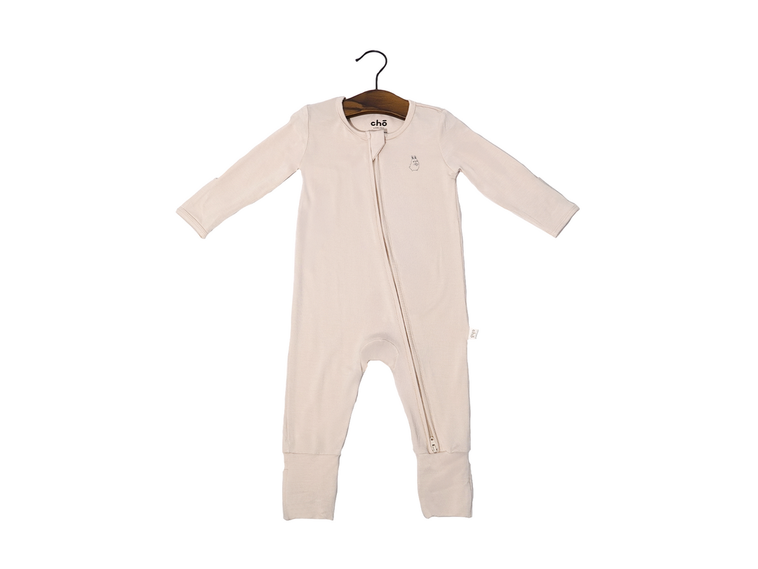 Lollibly Organic Bamboo Long Sleeve Baby Sleep Suit Sand Beige