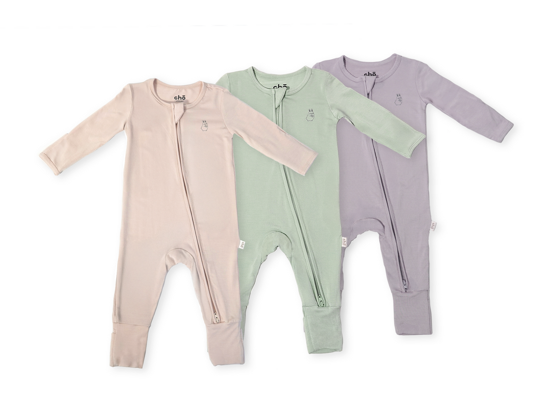 Lollibly Organic Bamboo Long Sleeve Baby Sleep Suit Bundle of Three All Colours Sand Sage Lavender
