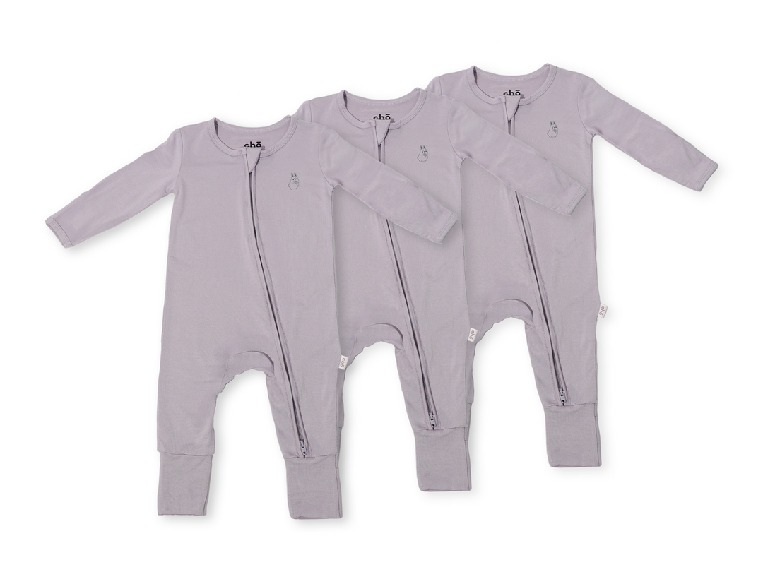 Lollibly Organic Bamboo Long Sleeve Baby Sleep Suit Bundle of Three Lavender Light Purple