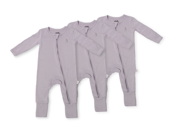 Lollibly Organic Bamboo Long Sleeve Baby Sleep Suit Bundle of Three Lavender Light Purple