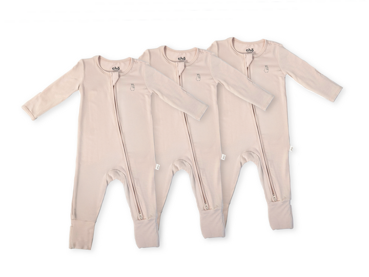 Lollibly Organic Bamboo Long Sleeve Baby Sleep Suit Bundle of Three Sand Beige
