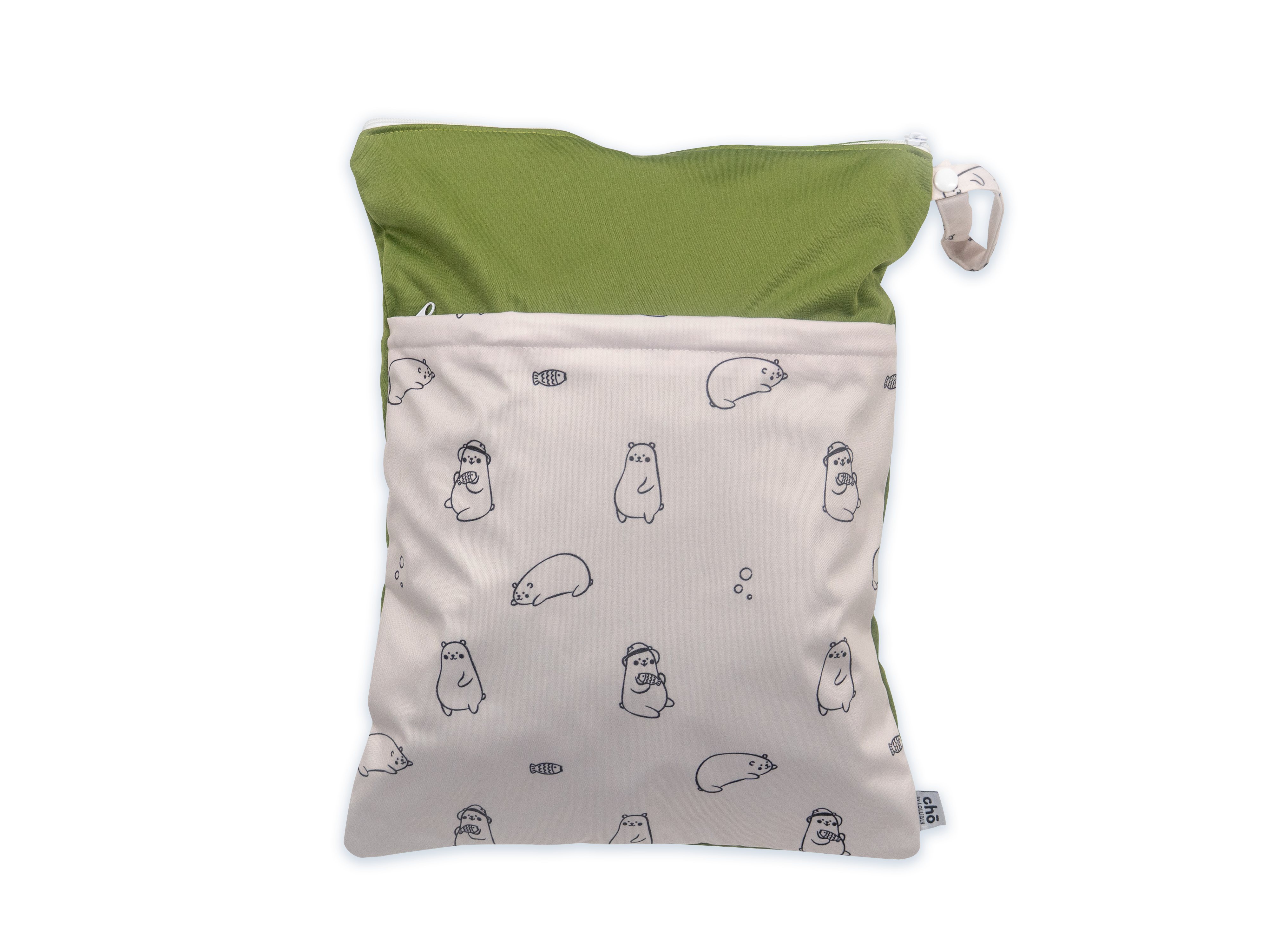 Cho Waterproof Diaper Wet Bag: Maru Bear Olive (40 x 30cm)